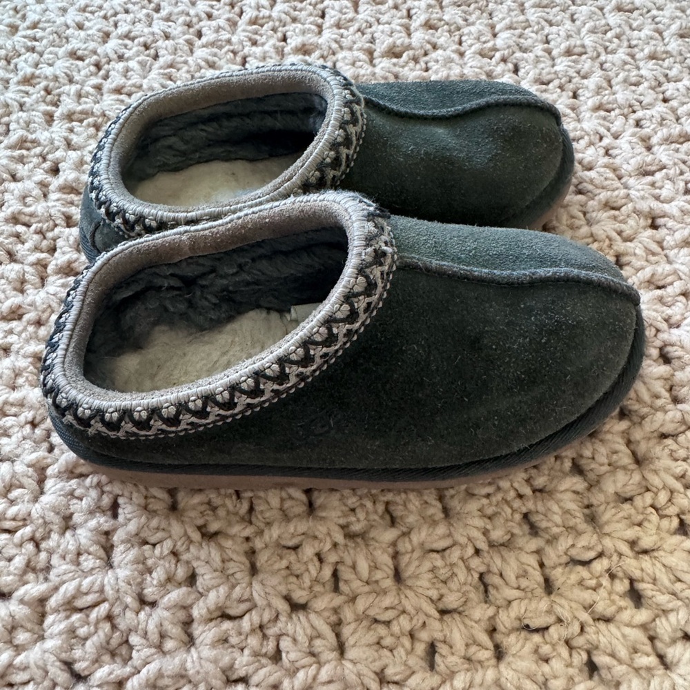 UGG Kids Dark Green Suede Moccasin Slippers